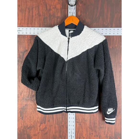 Nike‎ NSW Sportswear Windrunner Sherpa Bomber Jacket Black White Womens Medium - Picture 1 of 6